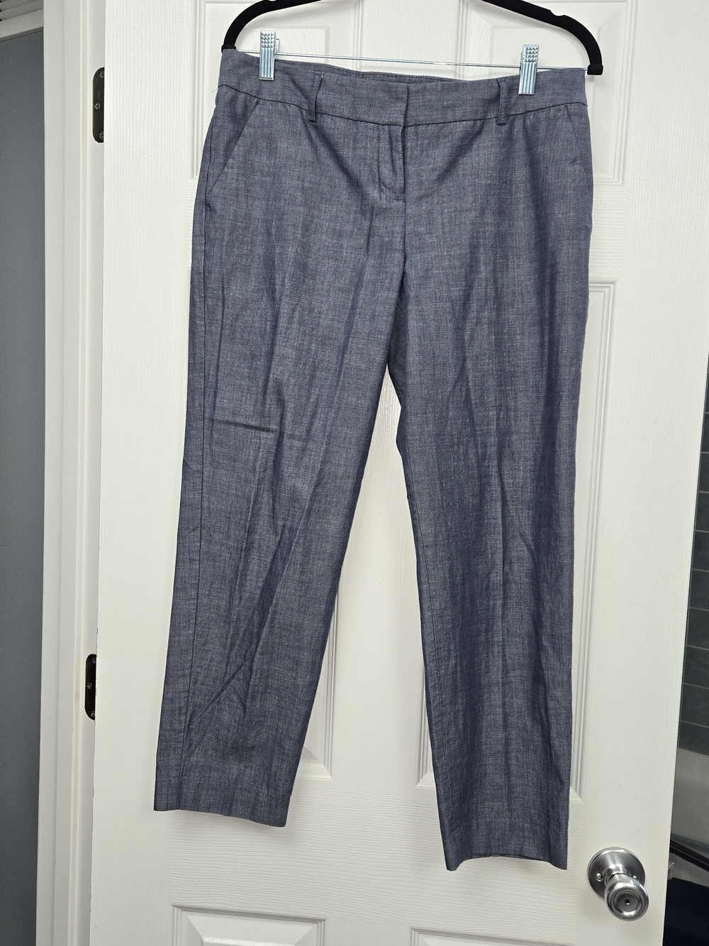 EXPRESS Columnist Chambray Ankle Dress Pants Size 8 Blue Linen-Look Workwear